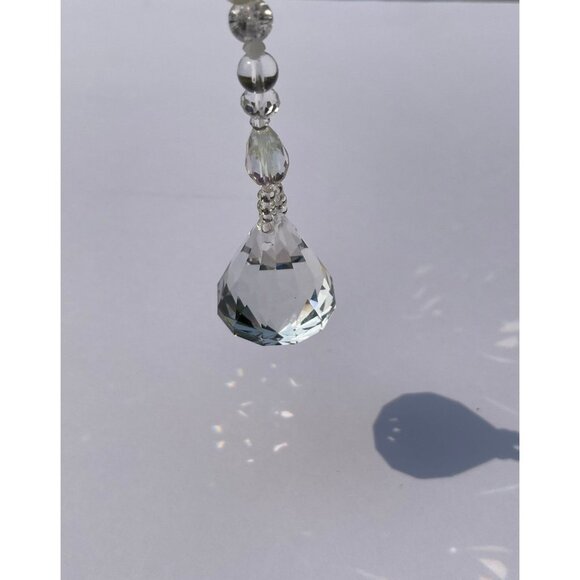 Beaded Suncatcher - White Clear - Crystal Triangle Prism - Hanging Decor - Picture 6 of 12